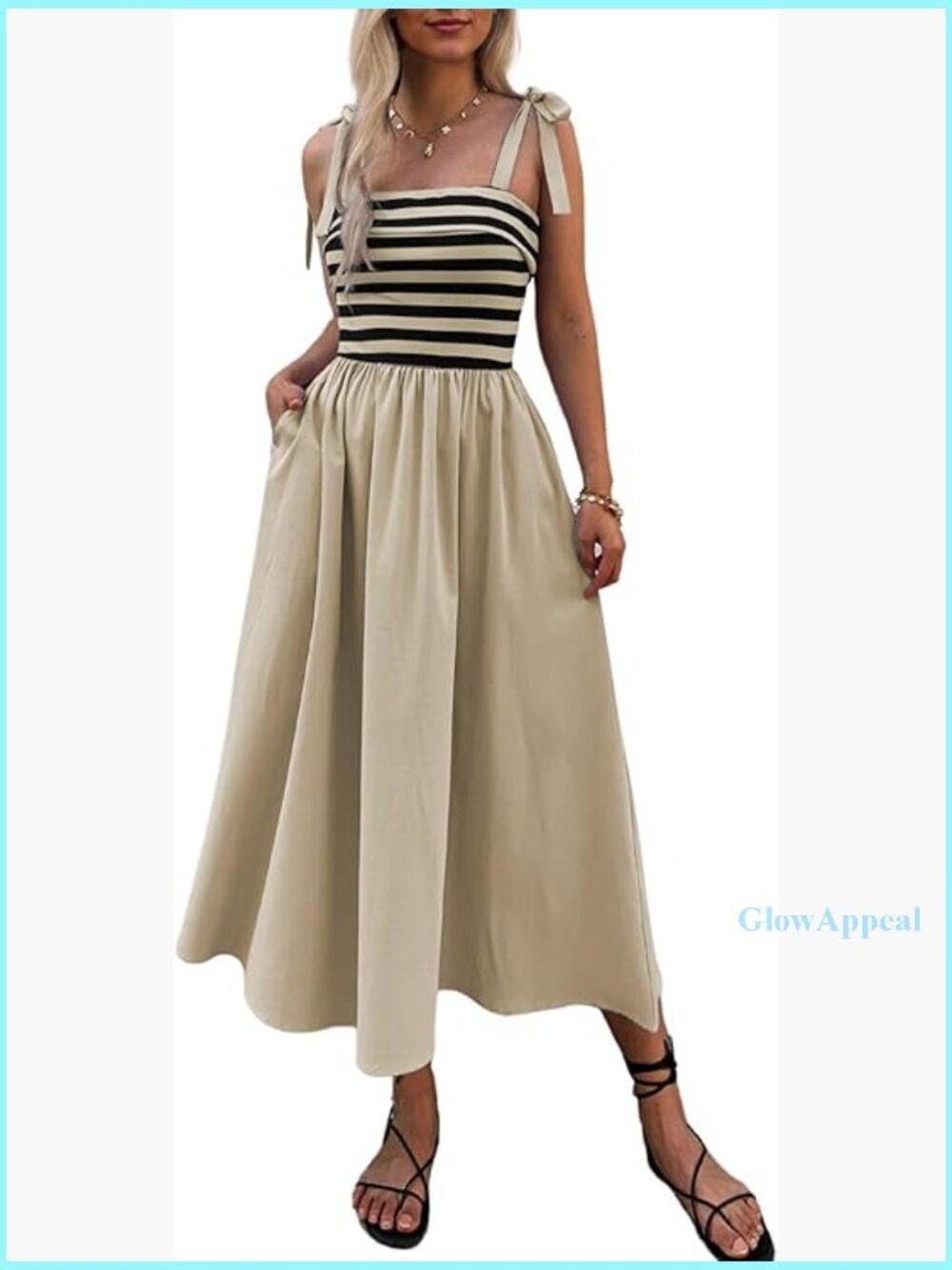 Striped Maxi Sundress with Pockets, Spaghetti Straps, Sleeveless, Flowy